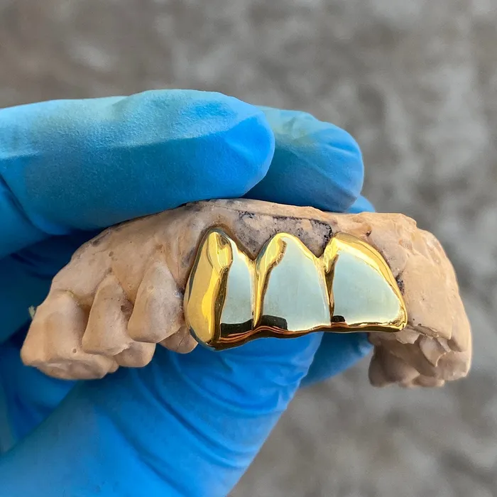 Gold Plated over 925 Sterling Silver Three Teeth Custom Grillz Bling Cartel Admin Rings