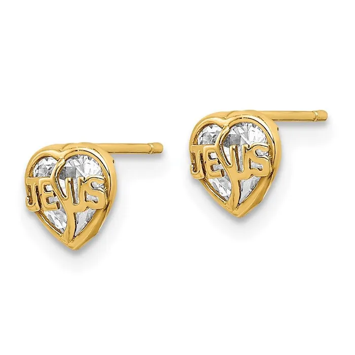 Jewelry Earrings Madi K Kids 14k CZ Jesus Heart Post Earrings Jewelry Earrings Madi K Kids 14k CZ Jesus Heart Post Earrings