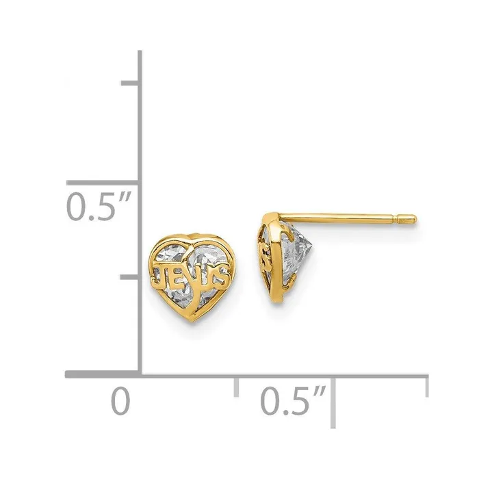 Jewelry Earrings Madi K Kids 14k CZ Jesus Heart Post Earrings Jewelry Earrings Madi K Kids 14k CZ Jesus Heart Post Earrings