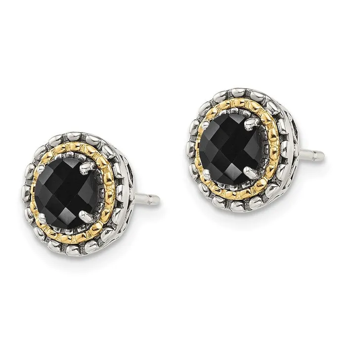 Jewelry Earrings Sterling Silver w 14k Polished Onyx Earrings Jewelry Earrings Sterling Silver w 14k Polished Onyx Earrings