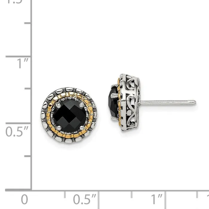 Jewelry Earrings Sterling Silver w 14k Polished Onyx Earrings Jewelry Earrings Sterling Silver w 14k Polished Onyx Earrings