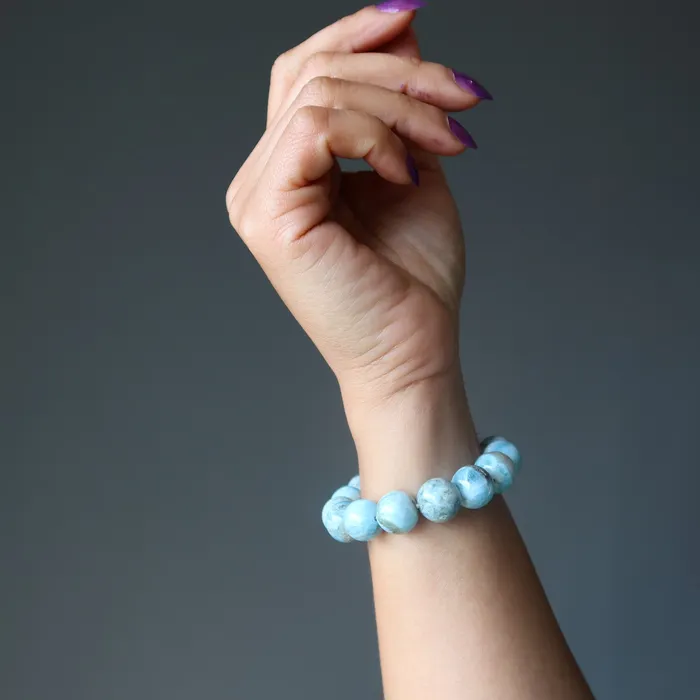 Larimar Bracelet Blue Precious Caribbean Sea Satin Crystals Bracelets