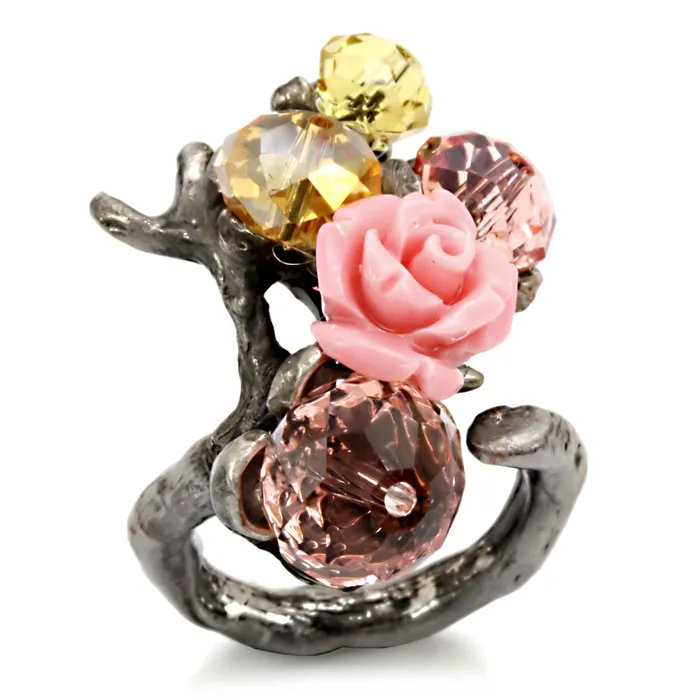 LO4745 Antique Tone Brass Ring with Assorted in MultiColor Alamode Rings