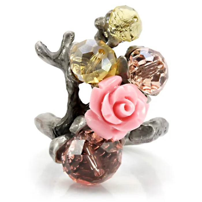 LO4745 Antique Tone Brass Ring with Assorted in MultiColor Alamode Rings