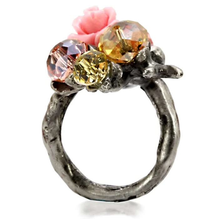 LO4745 Antique Tone Brass Ring with Assorted in MultiColor Alamode Rings