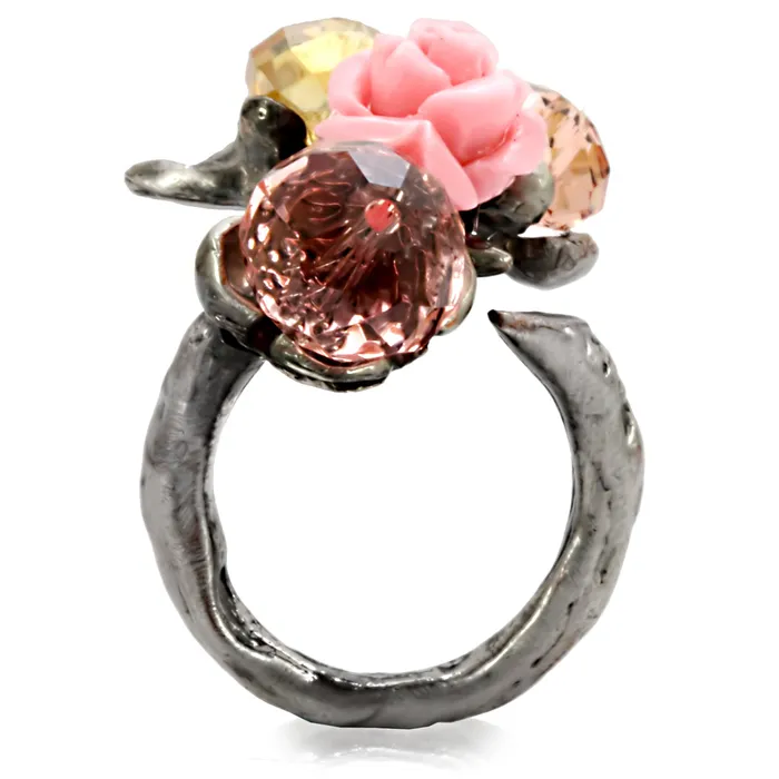 LO4745 Antique Tone Brass Ring with Assorted in MultiColor Alamode Rings