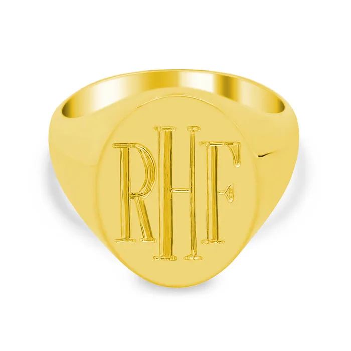 Mens Oval Signet Ring Medium Hand Engraved Roman Monogram deBebians Rings
