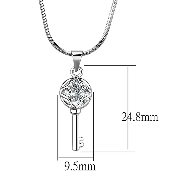 Necklaces Alamode LO4158 Rhodium Brass Chain Pendant with AAA Grade CZ in Clear