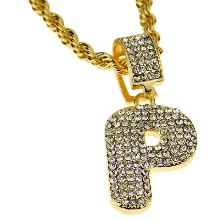 Necklaces Bling Cartel Admin Bubble Letter P Gold Finish Rope Chain Necklace 24