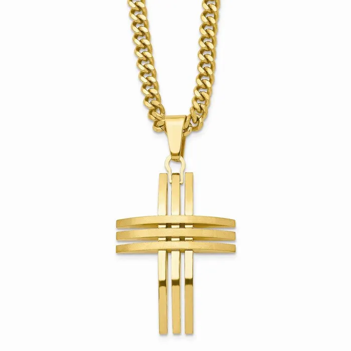Necklaces Chisel Stainless Steel Gold IPplated Cross Pendant Necklace