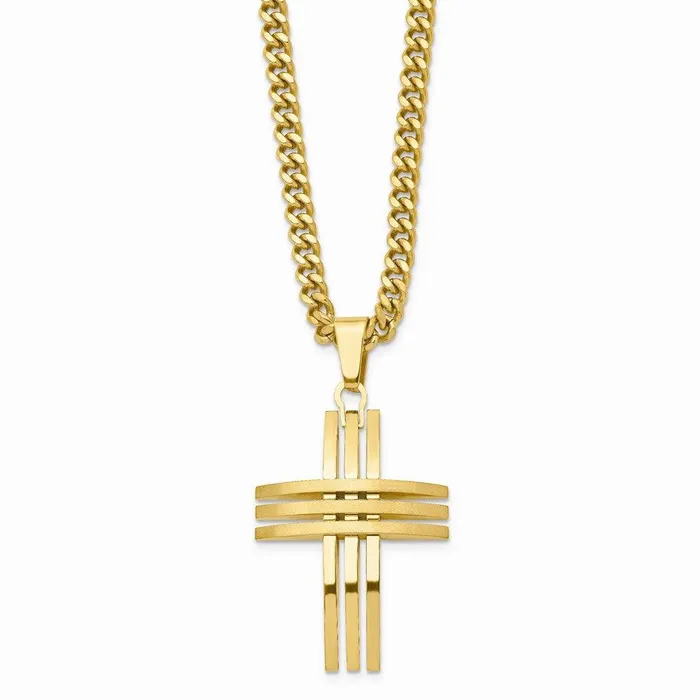 Necklaces Chisel Stainless Steel Gold IPplated Cross Pendant Necklace Necklaces Chisel Stainless Steel Gold IPplated Cross Pendant Necklace