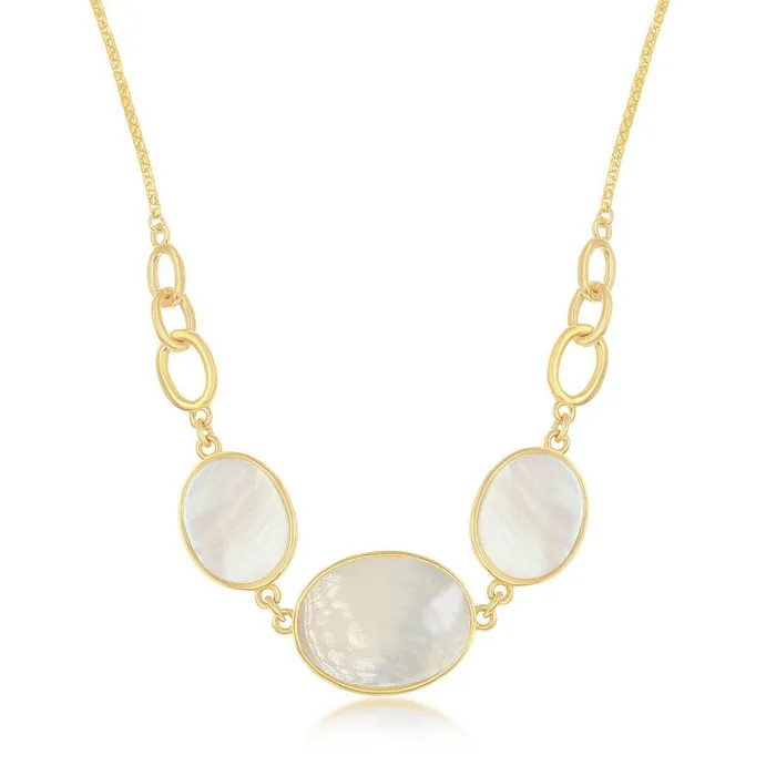Necklaces Classic Sterling Silver GP Mother of Pearl Triple Oval Linked Necklace Necklaces Classic Sterling Silver GP Mother of Pearl Triple Oval Linked Necklace