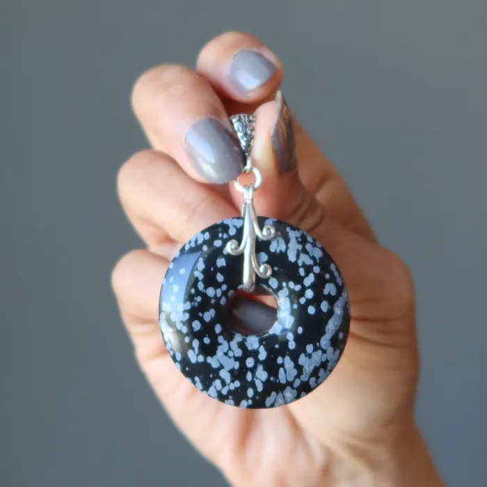 Necklaces Satin Crystals Snowflake Obsidian Pendant Crumpet Donut Sterling Silver