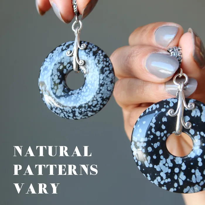 Necklaces Satin Crystals Snowflake Obsidian Pendant Crumpet Donut Sterling Silver