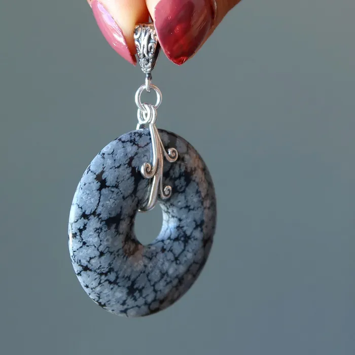 Necklaces Satin Crystals Snowflake Obsidian Pendant Crumpet Donut Sterling Silver