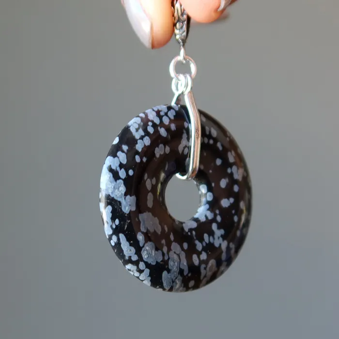 Necklaces Satin Crystals Snowflake Obsidian Pendant Crumpet Donut Sterling Silver