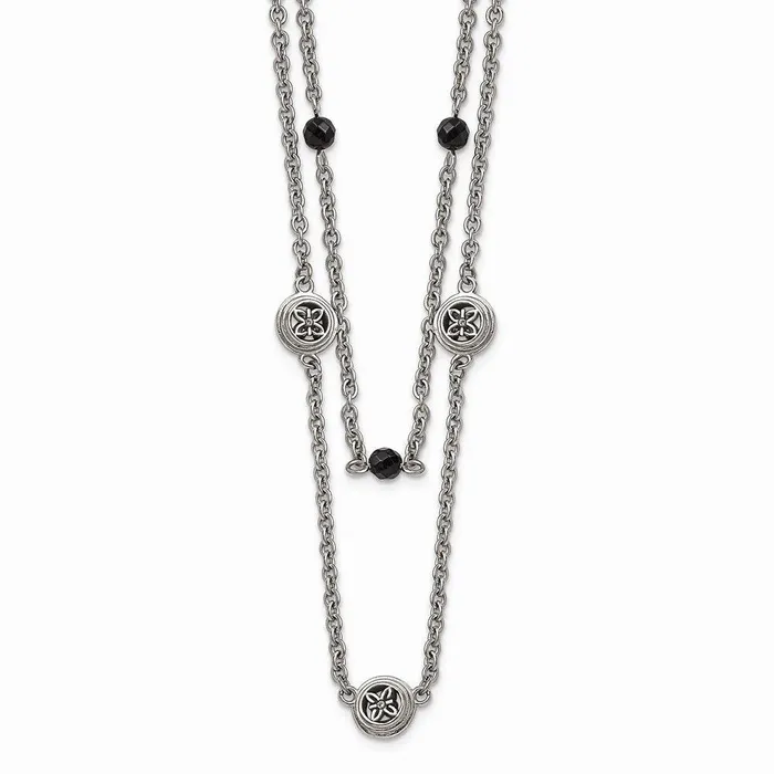 Necklaces Stainless Steel Polished Black Onyx w2in ext Layered Necklace Chisel Necklaces Stainless Steel Polished Black Onyx w2in ext Layered Necklace Chisel