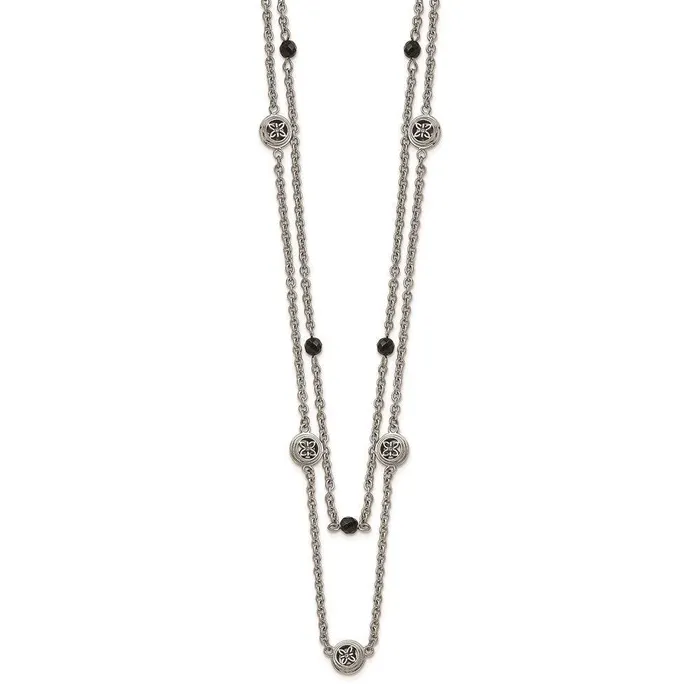 Necklaces Stainless Steel Polished Black Onyx w2in ext Layered Necklace Chisel Necklaces Stainless Steel Polished Black Onyx w2in ext Layered Necklace Chisel