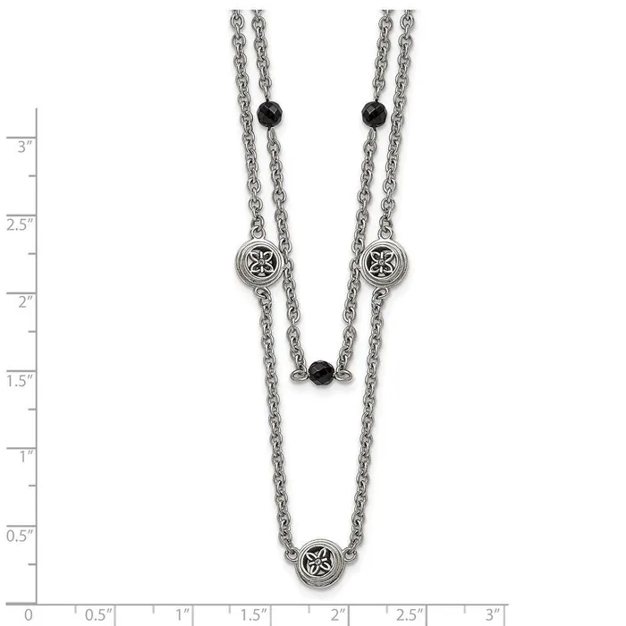 Necklaces Stainless Steel Polished Black Onyx w2in ext Layered Necklace Chisel Necklaces Stainless Steel Polished Black Onyx w2in ext Layered Necklace Chisel