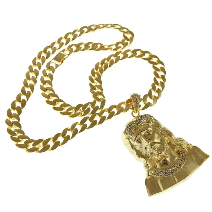 PreStyled Sets Bling Cartel Admin Huge Jumbo Jesus Bust Gold Finish Cuban Link Chain 33