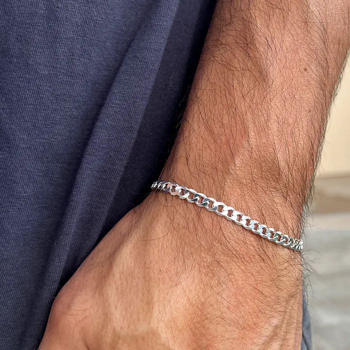 Real 925 Sterling Silver Italy Flat Cuban Link Chain Bracelet 5MM 785 Harlem Bracelets
