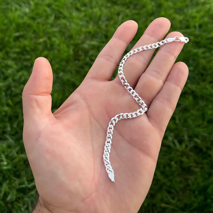 Real 925 Sterling Silver Italy Flat Cuban Link Chain Bracelet 5MM 785 Harlem Bracelets