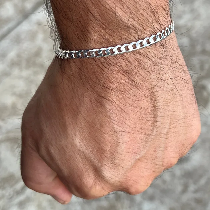 Real 925 Sterling Silver Italy Flat Cuban Link Chain Bracelet 5MM 785 Harlem Bracelets