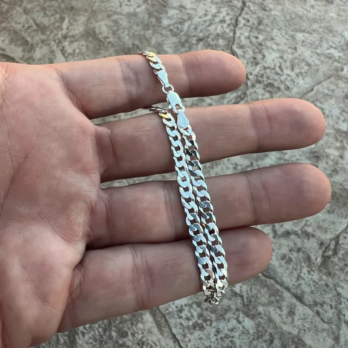 Real 925 Sterling Silver Italy Flat Cuban Link Chain Bracelet 5MM 785 Harlem Bracelets