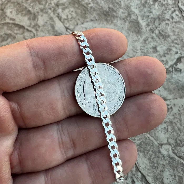 Real 925 Sterling Silver Italy Flat Cuban Link Chain Bracelet 5MM 785 Harlem Bracelets