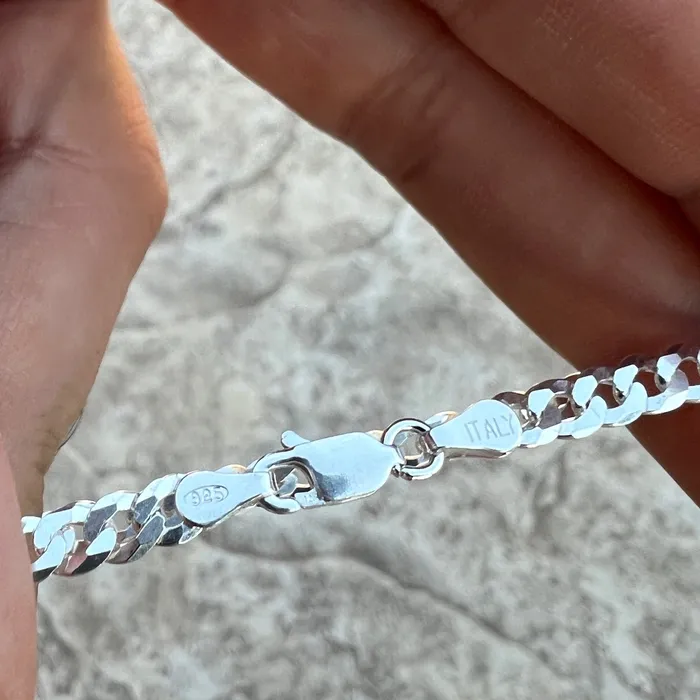 Real 925 Sterling Silver Italy Flat Cuban Link Chain Bracelet 5MM 785 Harlem Bracelets