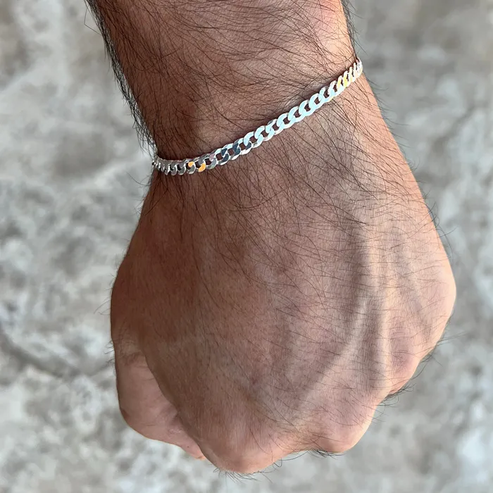 Real 925 Sterling Silver Italy Flat Cuban Link Chain Bracelet 5MM 785 Harlem Bracelets