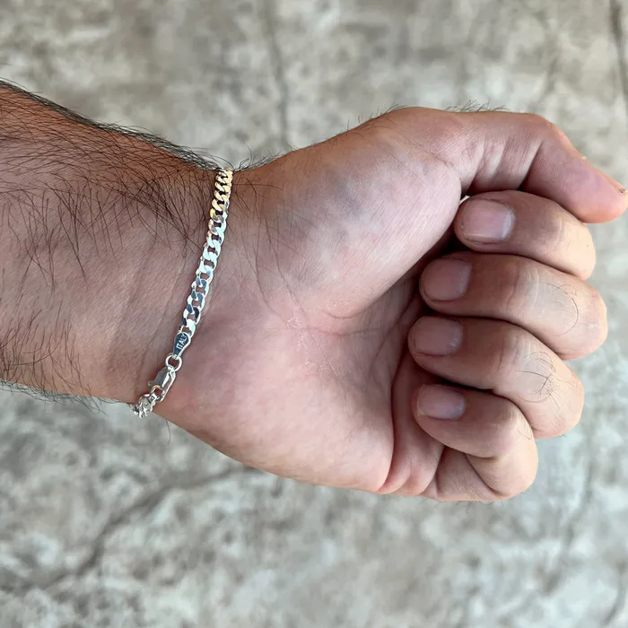 Real 925 Sterling Silver Italy Flat Cuban Link Chain Bracelet 5MM 785 Harlem Bracelets