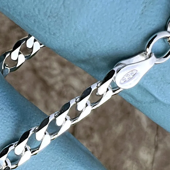 Real 925 Sterling Silver Italy Flat Cuban Link Chain Bracelet 5MM 785 Harlem Bracelets