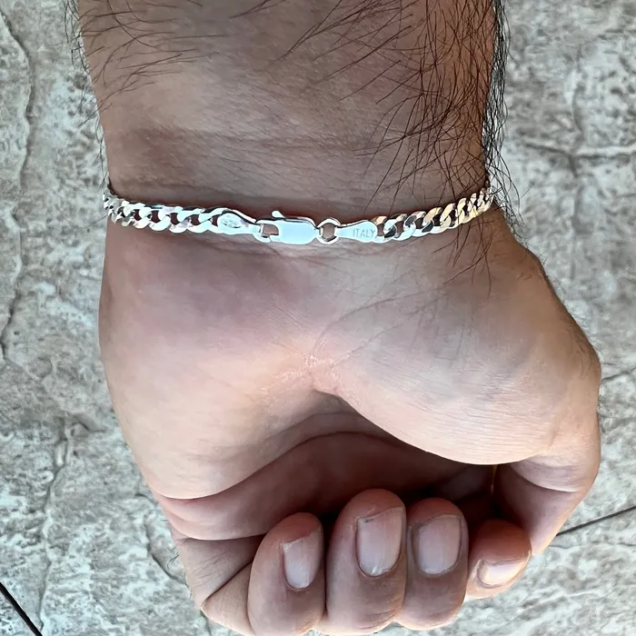 Real 925 Sterling Silver Italy Flat Cuban Link Chain Bracelet 5MM 785 Harlem Bracelets
