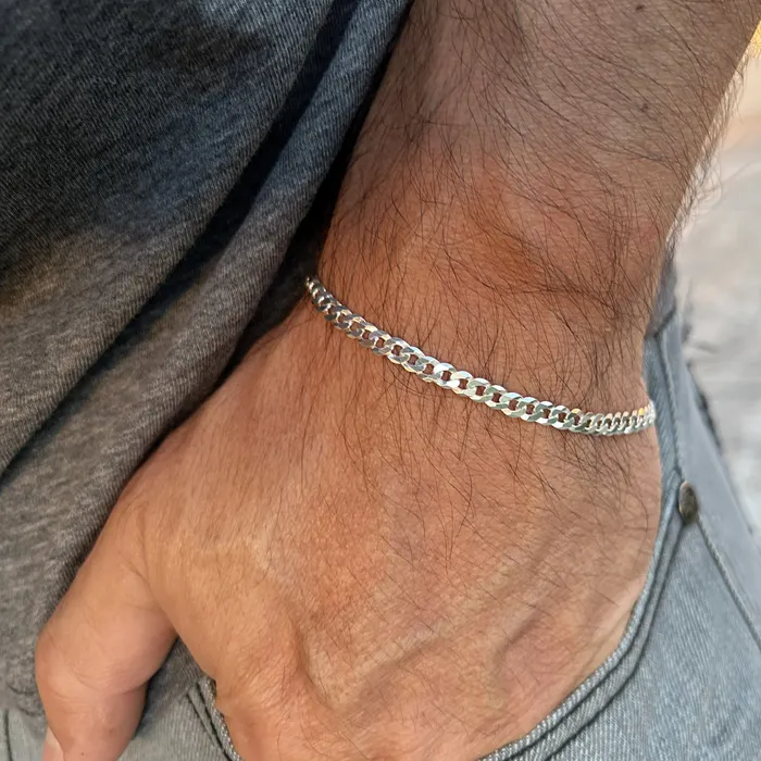 Real 925 Sterling Silver Italy Flat Cuban Link Chain Bracelet 5MM 785 Harlem Bracelets