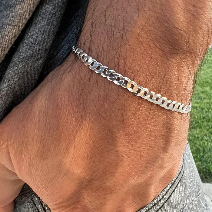 Real 925 Sterling Silver Italy Flat Cuban Link Chain Bracelet 5MM 785 Harlem Bracelets