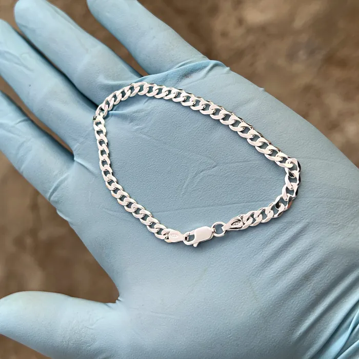 Real 925 Sterling Silver Italy Flat Cuban Link Chain Bracelet 5MM 785 Harlem Bracelets