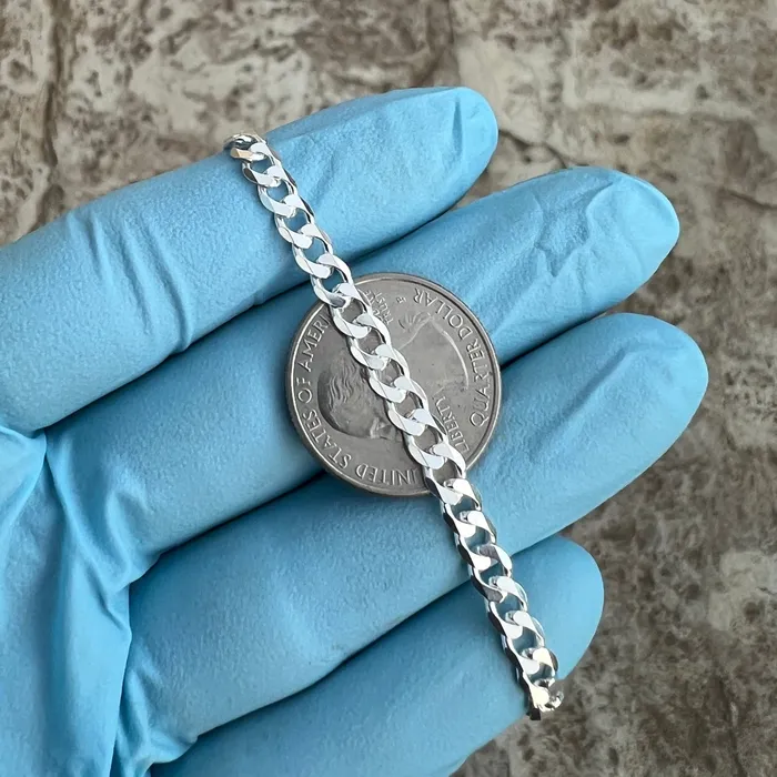 Real 925 Sterling Silver Italy Flat Cuban Link Chain Bracelet 5MM 785 Harlem Bracelets