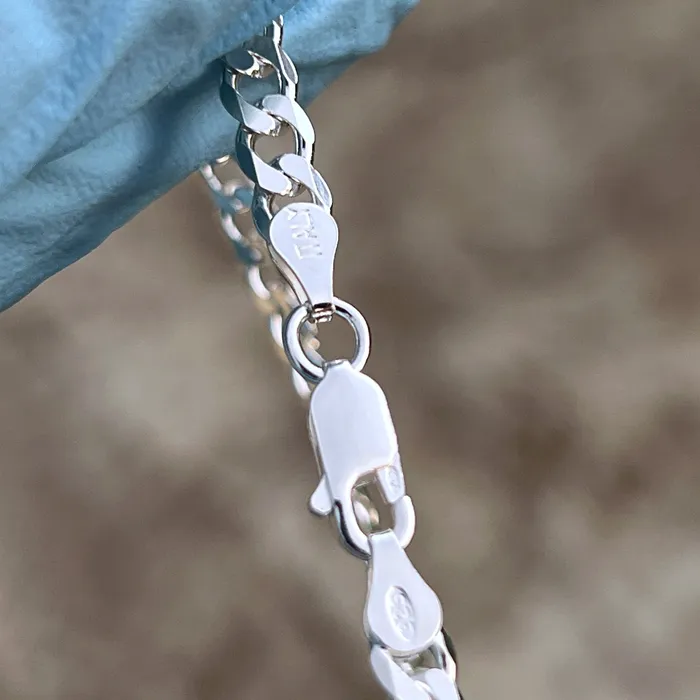 Real 925 Sterling Silver Italy Flat Cuban Link Chain Bracelet 5MM 785 Harlem Bracelets