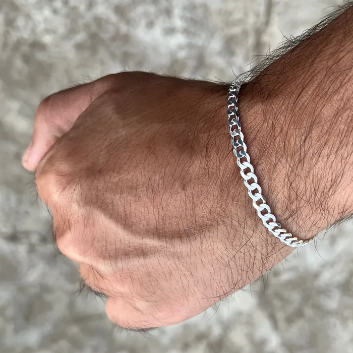 Real 925 Sterling Silver Italy Flat Cuban Link Chain Bracelet 5MM 785 Harlem Bracelets