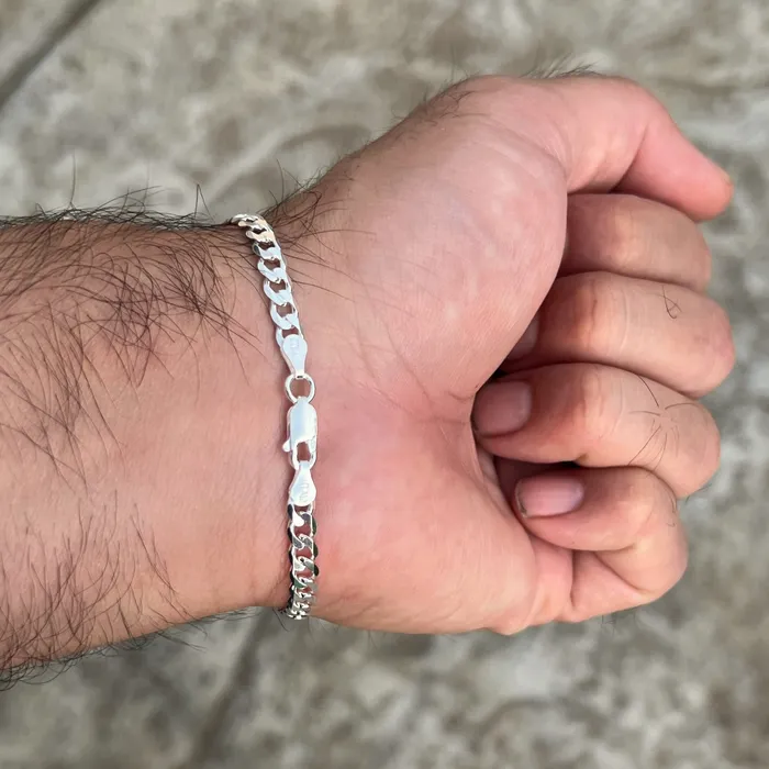 Real 925 Sterling Silver Italy Flat Cuban Link Chain Bracelet 5MM 785 Harlem Bracelets