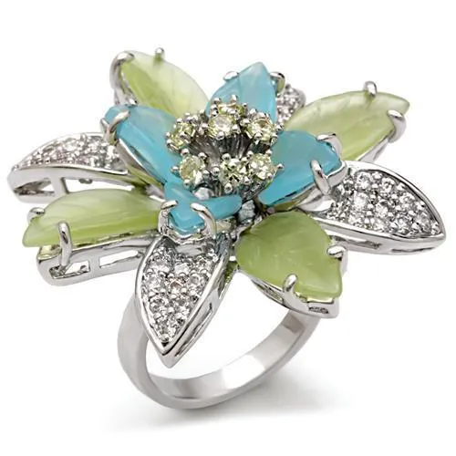 Rings 1W094 Rhodium Brass Ring with Synthetic Synthetic Glass in Multi Color Alamode Rings 1W094 Rhodium Brass Ring with Synthetic Synthetic Glass in Multi Color Alamode