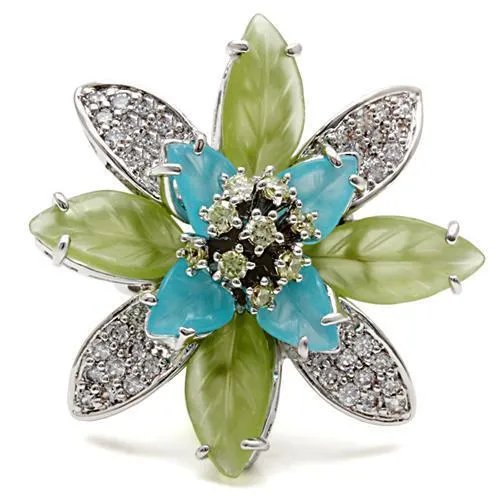 Rings 1W094 Rhodium Brass Ring with Synthetic Synthetic Glass in Multi Color Alamode