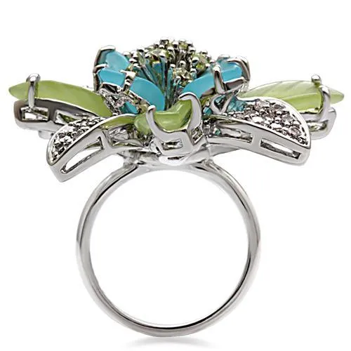 Rings 1W094 Rhodium Brass Ring with Synthetic Synthetic Glass in Multi Color Alamode