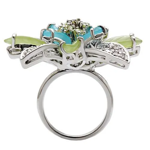 Rings 1W094 Rhodium Brass Ring with Synthetic Synthetic Glass in Multi Color Alamode