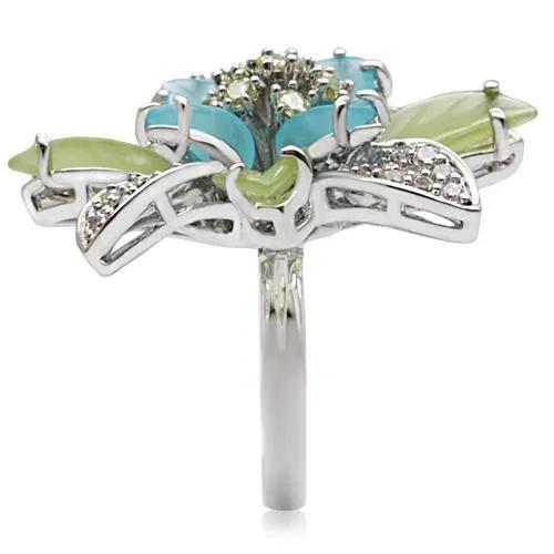 Rings 1W094 Rhodium Brass Ring with Synthetic Synthetic Glass in Multi Color Alamode