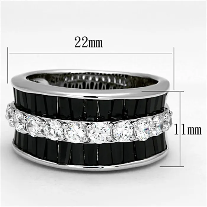 Rings 3W513 Rhodium Brass Ring with AAA Grade CZ in Black Diamond Alamode