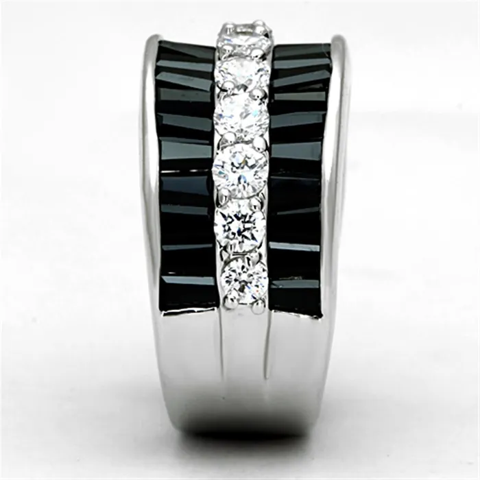 Rings 3W513 Rhodium Brass Ring with AAA Grade CZ in Black Diamond Alamode