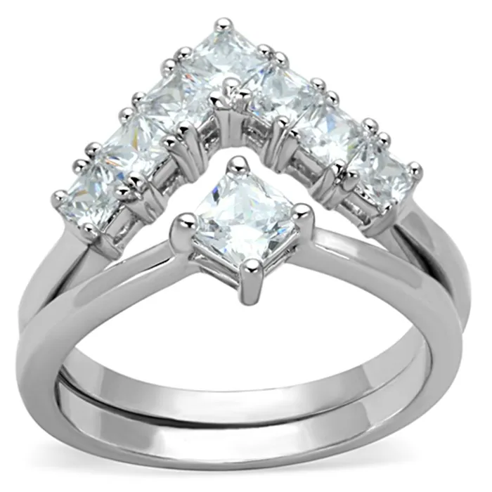 Rings 3W815 Rhodium Brass Ring with AAA Grade CZ in Clear Alamode