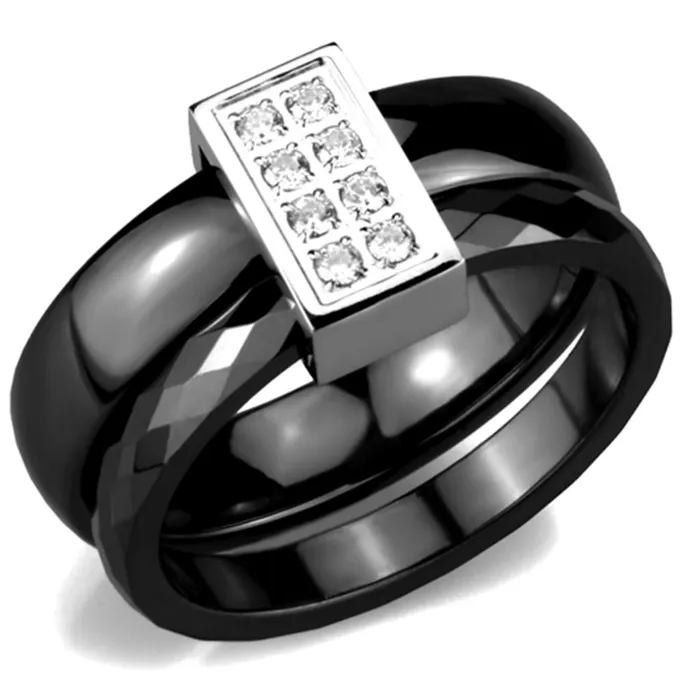 Rings 3W978 High polished no plating Stainless Steel Ring with Ceramic in Jet Alamode